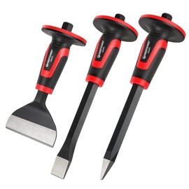 MAXPOWER Juego de 3 cinceles de mampostería, cincel de punta de 11 pulgadas y cincel plano, cincel de ladrillo de 8 pulgadas, cincel de hormigón con protector de mano de grosor