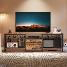 YATINEY TV Stand with Power Outlet Up to 75 Inch, Entertainment Center with 2 Fabric Drawers, TV Console Table with Open Storage Shelves for TVs, Cable Management, for Living Room, Bedroom, DS18UBRY1