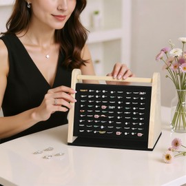 KUKUVR Wooden Ring Display Stand, Velvet 9 Slot Jewelry Organizer (Black)