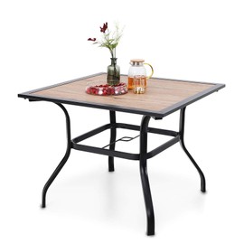 PHI VILLA 37" x 37" Outdoor Patio Square Dining Table with Metal Steel Frame and Umbrella Hole