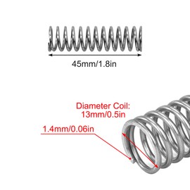 GUNGY Compression Spring Stainless Steel Spring Compression Springs 45 mm Wire Diameter 1.4 mm Outer Diameter 13 mm Length 45 mm Maximum Spring Force 3.6 kg Pack of 10