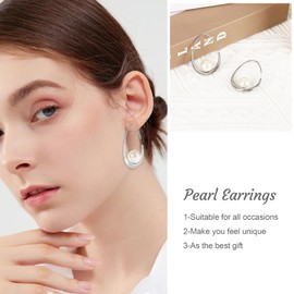 Statement Large Hoop Pearl Earrings, 18k Gold Plated Oval Hoop Earrings Jewelry Gift for Women (silver stainless hoop)