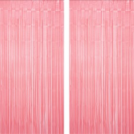 Pink Metallic Foil Curtains Party Photo Booth Backdrop Wedding Bachelorette Girls 1st Birthday Baby Shower Party Engagement Anniversary Celebration Backdrop Decoration, 3.2 ft x 6.5 ft, 2pc