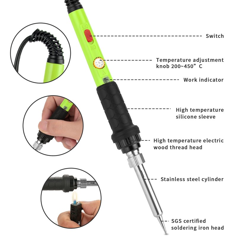 Soldering Iron Kit, 60W Soldering Iron with 5pc Interchangeable Tips,