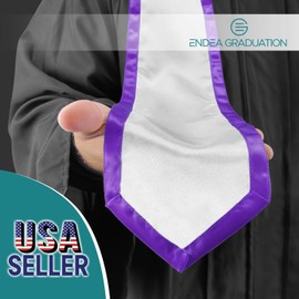 Endea Graduation Plain Honor Stole With Trim Color & Classic End Adult Unisex 72" (White/Purple)