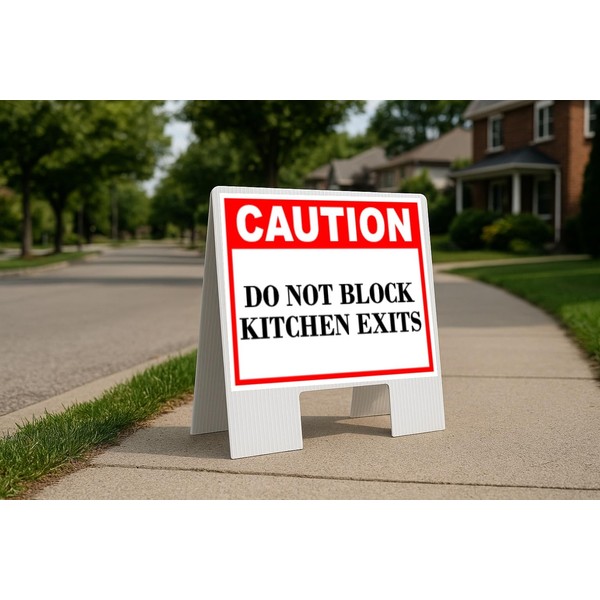 Do Not Block Kitchen Exits Caution Folding Coroplast A-Frame Double-Sided