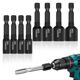 8 x Tap Adapter, M4-M16 1/4 Inch, Hexagonal Shank Machine Tap, Square Driver Adapter for Drill