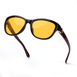 LVIOE Night Sunglasses, Driving Sunglasses, Polarized Sports Glass, Day and Night, Yellow Lens, UV400 UV Protection, Tonite Sunglasses, black red frame/yellow lens