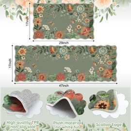Teenyyou Boho Floral Kitchen Rugs Sets of 2 Scalloped Runner Rug 2 x 6 ft Washable Non Slip Door Mats Spring Flower Kitchen Mats for Kitchen Decor Floor Entryway Laundry Bathroom Bedroom