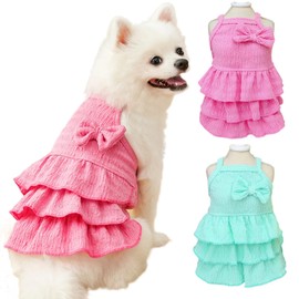 Paquete de 2 vestidos para perros pequeños y niñas, ropa verde y rosa para perro sin mangas con decoración de lazo, lindos vestidos de verano para gatos solo, ropa de Chihuahua Yorkie para boda y