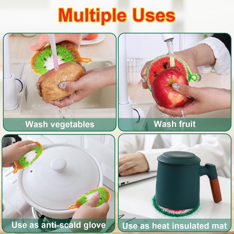 7 Pack Fruit Dish Scrubber Set,Non Scratch Funny Cleaning Sponge