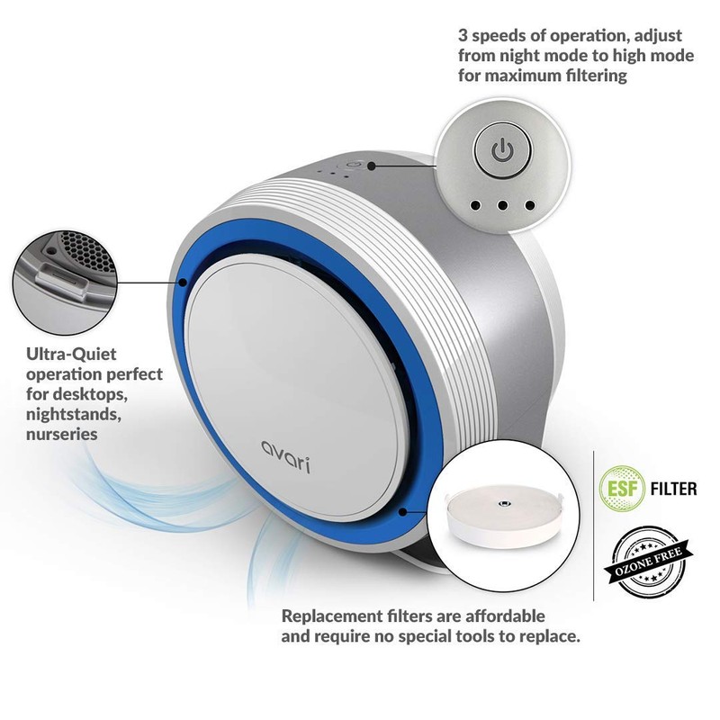 AVARI™ 525 Blue Desktop Personal Air Purifier made in Korea.
