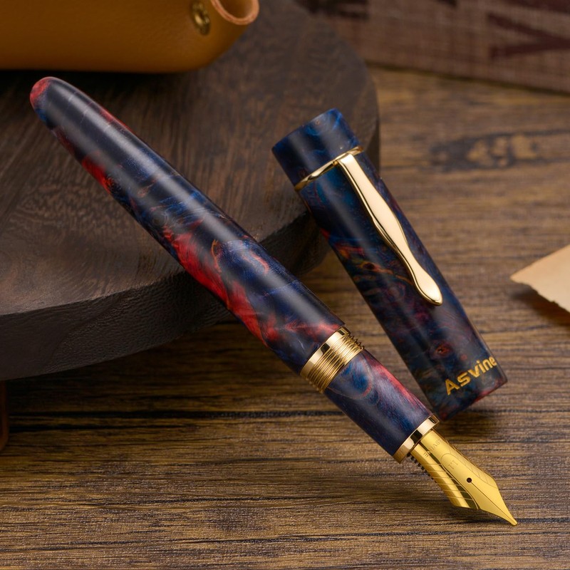 Asvine C2000#8 Stabilized Wood Fountain Pen Medium Nib Large Handmade