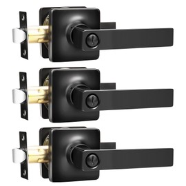 GOBEKOR 3 Pack Matte Black Privacy Door Handles Black Lever Door Handle Interior with Lock Square Privacy Door Levers Black Interior Door Handles Modern DoorHardware