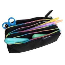 EXACOMPTA - Item No. 52140E - 1 Raibow Rectangular Pencil Case - 3 Compartments for Separating and Storing Various Accessories and Writing Supplies - Rainbow Zipper -, black, Modern