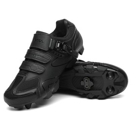 KESCOO Mens Mountain Bike Shoes with 2-Bolts SPD Cleats Included, Cycling Shoes with Quick Ratchet Buckle Indoor Outdoor Riding Biking Black 47