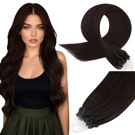 Easyouth Micro Ring Human Hair Extensions Brown 22inch Seamless Micros Loop Hair Extensions Darkest Brown Micro Link Hair Extensions Remy Human Hair Styleable #2 50g/50s