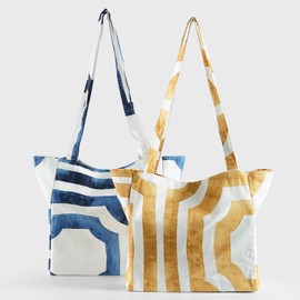 HPD Half Price Drapes Reusable Grocery Shopping Bags, 2 Pack Lightweight Cotton Tote Bags PRTW-GB81611-ST, Mecca Blue/Gold