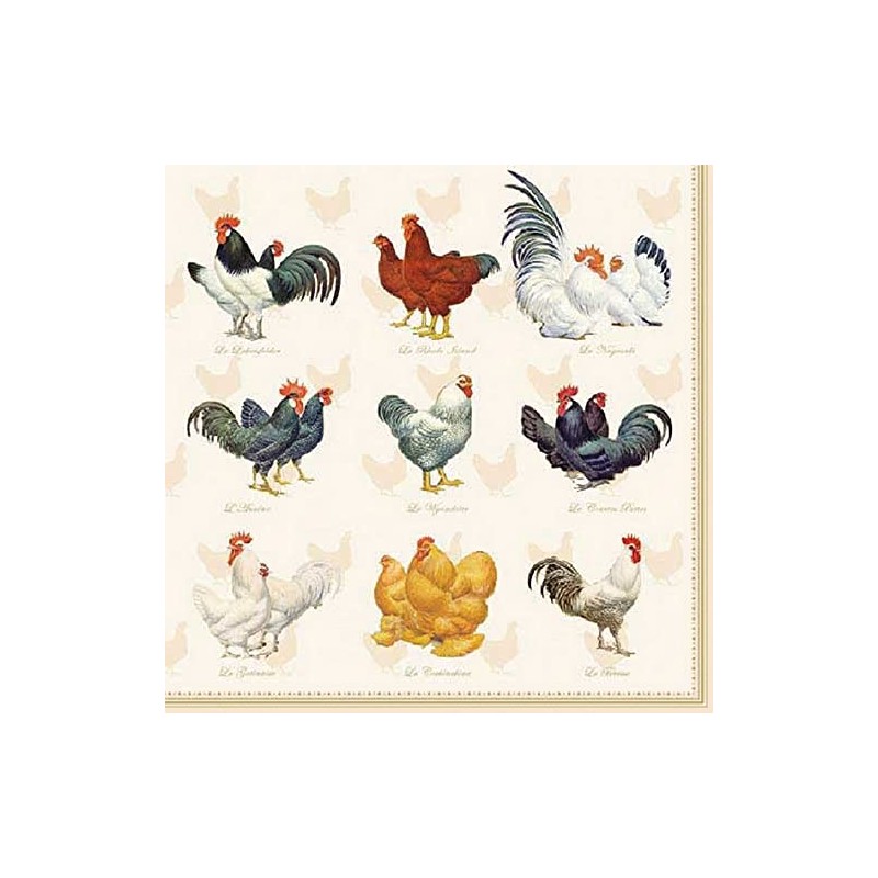 20 Napkins Chicken Species Table Decoration Decoupage Decoupage 33 x