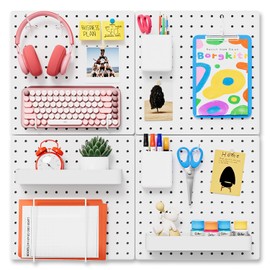 FZK Peg Board,25pcs PegBoard Wall Organizer,Includes 4 White Pegboard and Accessories,Plastic PegBoard for Room,Office, Craft Room,Kitchen and Bathroom