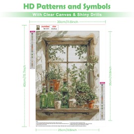 QENSPE Diamond Painting Window, Flowers Plants Diamond Art Set Adults, Crystal Diamond Painting DIY Diamond Art Craft for Home Room Wall Decor 30 x 40 cm
