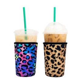 Baxendale Iced Coffee Sleeve for Medium Sized Cups Neoprene Iced Coffee Sleeve (2 PK Medium 22-24oz, Animal Pattern)