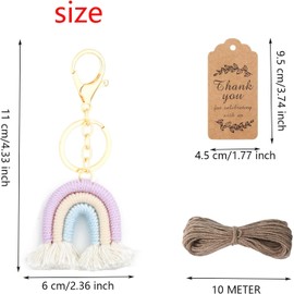 Juego de 52 Llaveros Bohemios, 26 Llavero de Borla de Arco Iris, Llaveros de Macramé con Borlasde Arcoíris, Etiqueta de Agradecimiento para Cumpleaños Bodas Fiestas (Rosa)