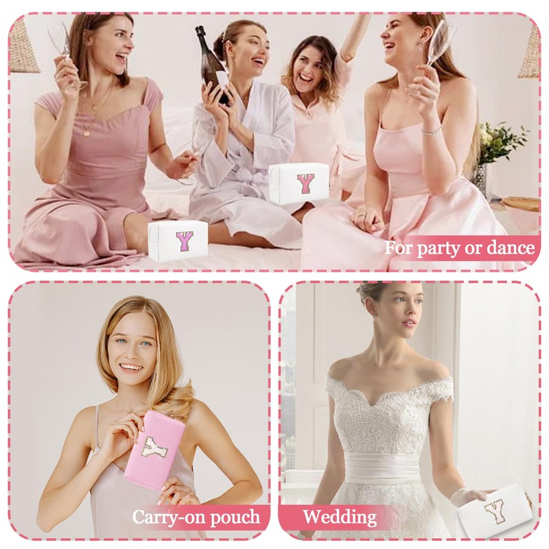 Bolsa de maquillaje con parche inicial personalizada, bolsa de chenilla