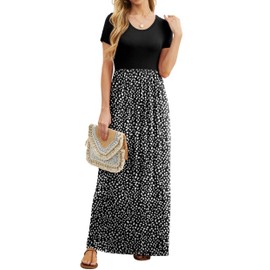 GRECERELLE Maxi Dress Women Summer Casual Short Sleeve Long Comfortable Dresses for School Event M, Leopard Print Black