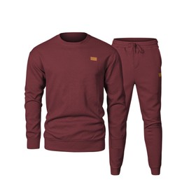 JMIERR Knit Jacquard Sweatsuits for Men Set 2 Piece Outfits Long Sleeve Pullover Sweatshirt & Running Joggers Sweatpants, Fall Tracksuit Matching Lounge Sets, L, Burgundy