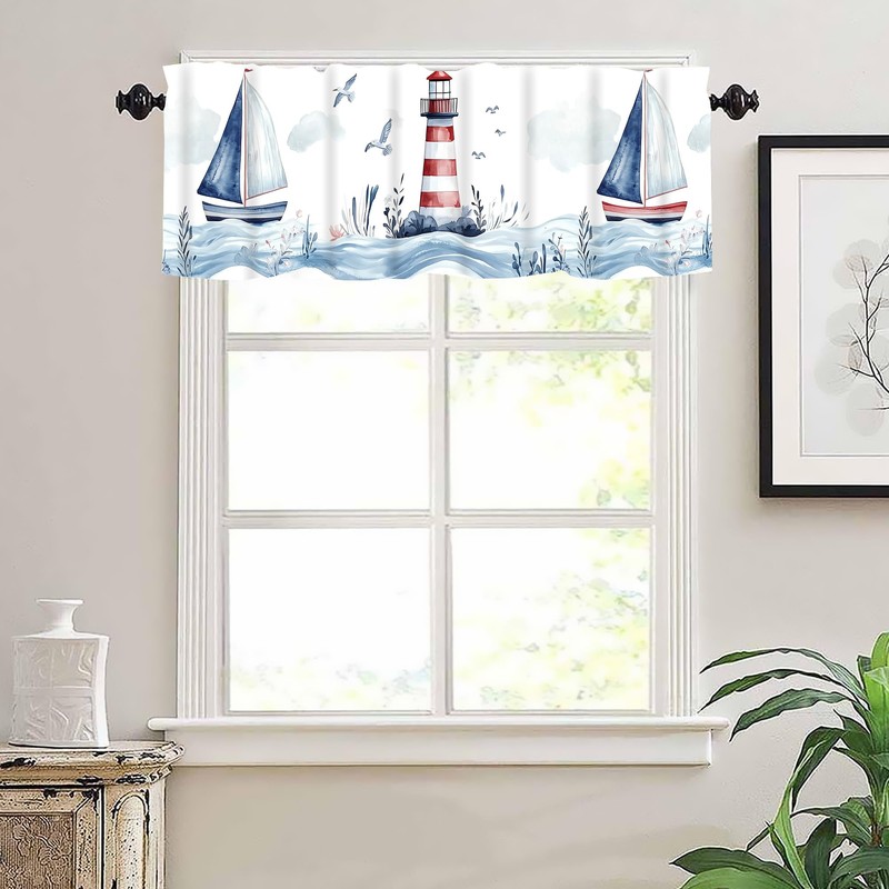 Nautical Lighthouse Valance Curtains,Rod Pocket Valances for Windows,Small Window Treatment