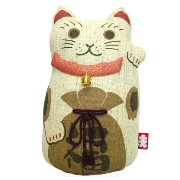 Kyoto Rakakakuan Cat Figurine Doll / Oiri Design Hand-dyed Hemp Doll [Maneki Neko / Large] Luciere Japan Hemp Fabric Figurine Plush Interior Display Mascot Animal Animal (Maneki Neko (Large))