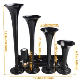 NovelBee 4 Trumpet Air Horn,12V / 24V Quad Trumpet Train Air Horn,Super Loud Four Trumpet Air Horn for Truck Car RV SUV Boat