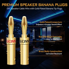 UCINNOVATE Speaker Banana Plug Connectors, 4 Pair (8pcs) Gold-Plated HiFi Speaker Banana Terminals Closed Screw for Speaker Wire, Home Theater, Wall Plates, Audio/Video Receiver Amplifier
