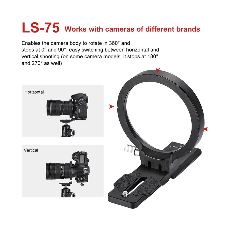 SUNWAYFOTO LS-75 75 mm Universal Swivel Cuff for DLSR Cameras,