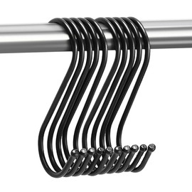 GEMMAHW 12CM Large S Hooks for Hanging (10-Pack), Black S Hanging Hooks for Kitchen, Bathroom, Garden, Sturdy Kitchen Hooks, Metal Hooks for Hanging Utensils