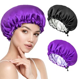 Pack of 2 Satin Bonnet, Sleep Cap, Silk Double Layer Sleep Cap, Silk Bonnet Sleep Cap, Adjustable Satin Hair Cap for Girls, Ladies, Protects Hair