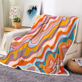 Retro 70s Hippie Throw Blanket Orange Pink Groovy Waves Funky Fleece Throw Blanket Funky Abstract Blanket Groovy Spiral Swirl Pastel 70s 80s Aesthetic Throw Blanket for Couch Bed Sofa (60"X80")