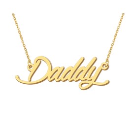 Aoloshow 18k Gold Plated Daddy Name Charm Necklace Message Word Stainless Steel Jewelry for Best Friend Birthday