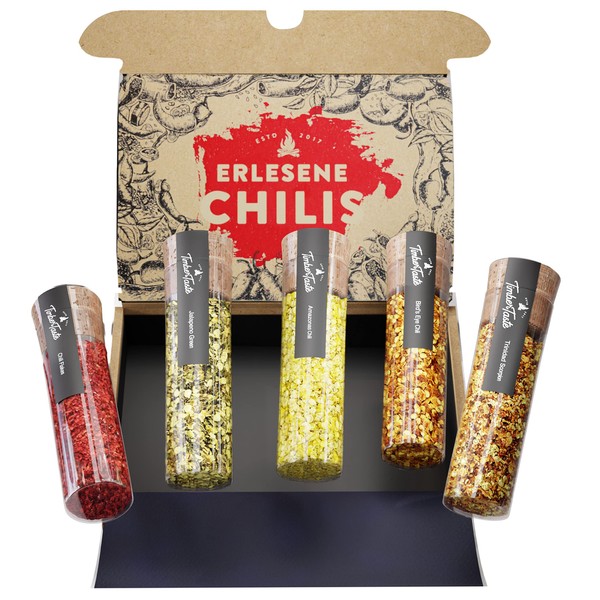 TIMBER TASTE® Hot Chilli Spices Gift Set for Men & Women, [Up to 700,000 Scoville] 5 Handpicked Chillies, Chilli Spices Gift Set for Christmas, for Men & Women