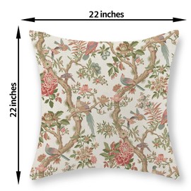 GOLIANDA Chinoiserie Pillow Covers 22x22 Set of 2 Pink Green Bird Floral Throw Pillows Vintage Pink Flower Bird Decorative Pillow Cases Outdoor Chinoiserie Decor Farmhouse Cushion Case for Couch Sofa