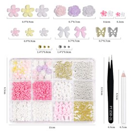 3D Nail Charms and Gems Kit Cute Colorful Flower Nail Charms Nail Beads Butterfly with Picker Tools Kawaii Nail Art Charms for Nails Design Supplies Junk Cases DIY Decor Accessories