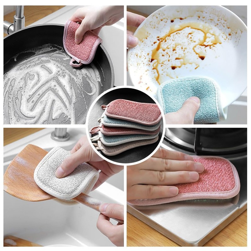 Set of 6 Washing Up Sponge, Scourer, Kitchen Sponge, Washable