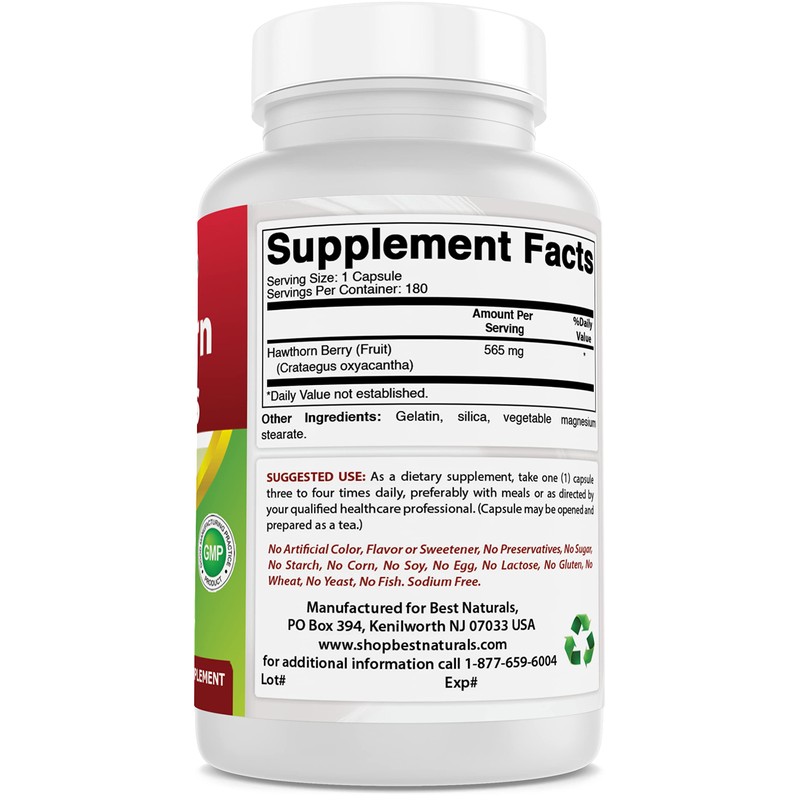 Best Naturals Hawthorn Berry 565 mg 180 Capsules (180 Count