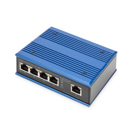 DIGITUS Network Switch - 5-Port Gigabit Ethernet - DIN-Rail Mounting - Terminal Block - Fanless - Black/Blue