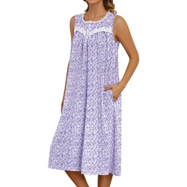 Bloggerlove Long Nightgown for Women Soft Sleeveless Mumu Dress with Pockets Summer Button Down House Dress(Light Purple,L)