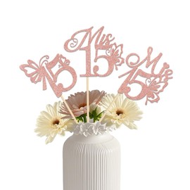 KEWUFD Happy 15th Birthday Party Decorations Mis 15 Centerpiece Sticks Hello 15 Birthday Party Decoration for Table Cheer to 15th Birthday Anniversary Party for Girl 12PCS Rose Gold Glitter