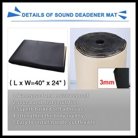 Hihaha 118mil 6.46sqft Car Sound Absorption Proofing Insulation 3mm Cell Foam Deadener Mat 40"x24" Durable Material