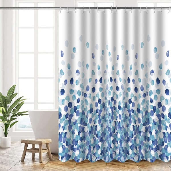 HANFU Shower Curtain, Polyester, 180 x 200 cm, Washable, Shower Curtains with Eyelets and 12 Shower Rings, Weighted Hem, Quick Drying Bath Curtain for Bathroom, Blue Bubble Pattern