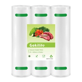 Gokilife Vacuum Sealer Bags Rolls - 3 Rolls 25 x 600 cm Sous Vide Bags, BPA Free, Durable Commercial Customized Size Food Bags for Food Storage and Sous Vide Cooking